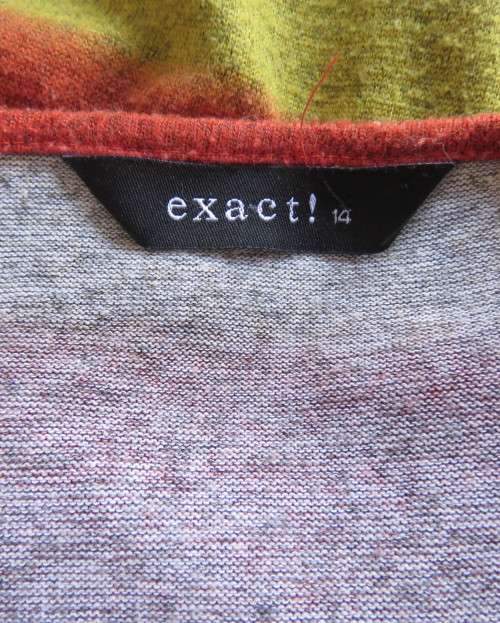 Warm mustard/coral/brick colour striped long sleeve stretch poly top.Size 38 by EXACT.Cross over