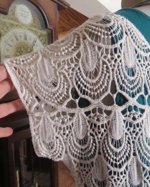 Cropped cream cotton lace cropped top.Tiny cut-on sleeves.Scooped neckline.Size 36 to 38