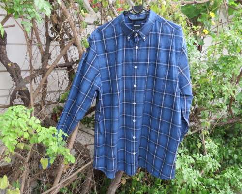 Men`s pure cotton blue/white check long sleeve shirt. Suitable for work or play.By WOOLWORTHS size L