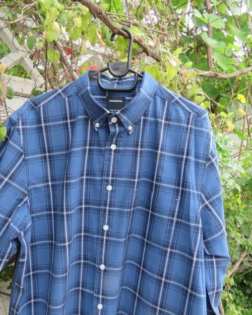 Men`s pure cotton blue/white check long sleeve shirt. Suitable for work or play.By WOOLWORTHS size L