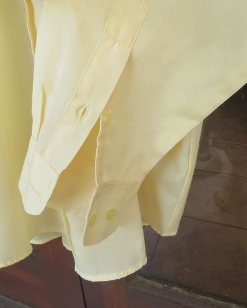 Men`s classic long sleeve butter yellow shirt by NAN size Medium.One pocket.Yoked back with pleat.