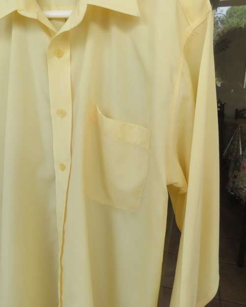 Men`s classic long sleeve butter yellow shirt by NAN size Medium.One pocket.Yoked back with pleat.