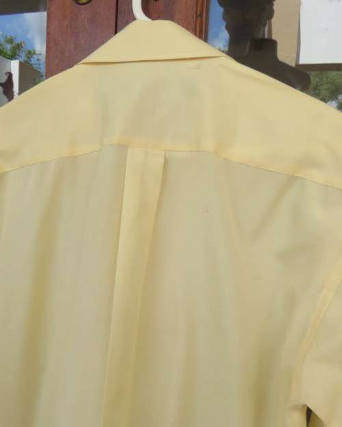 Men`s classic long sleeve butter yellow shirt by NAN size Medium.One pocket.Yoked back with pleat.