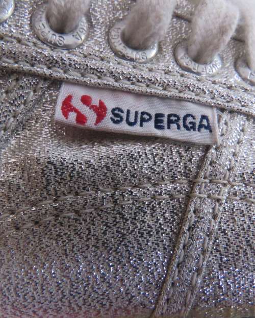 Pair white silver metallic platform sneakers by SUPERGA size 6.Gum sole.Rubber platform.New cond.