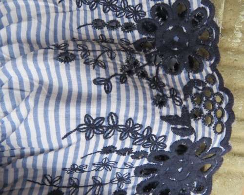 Amazing long blue/white striped top.Navy floral embroidery.Off the shoulder neckline.DONNA 44/20