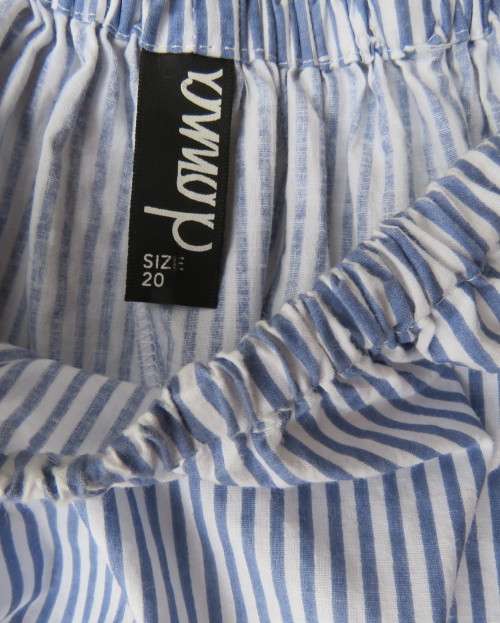 Amazing long blue/white striped top.Navy floral embroidery.Off the shoulder neckline.DONNA 44/20