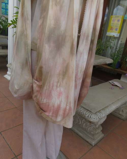 Boutique made 2 pc slip over dolman sleeve top and long open sleeveless pleated jacket by JOLINE 36+