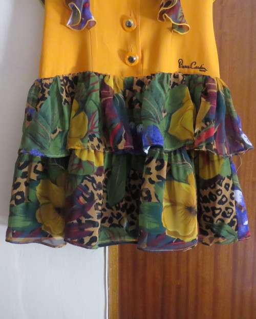 Cheeky mustard and sheer floral frilled dress for 8 to 9 yr old girl.(76cm) bust.New condition.