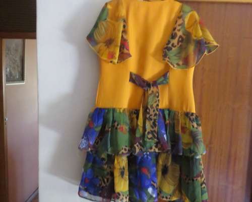 Cheeky mustard and sheer floral frilled dress for 8 to 9 yr old girl.(76cm) bust.New condition.