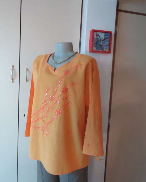 Richly embroidered 100% cotton slip over long sleeve orange top  from INDIA.Size 42 oversized.As new