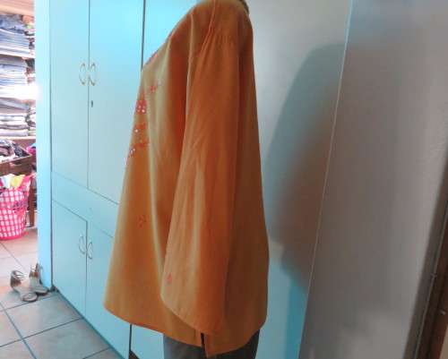 Richly embroidered 100% cotton slip over long sleeve orange top  from INDIA.Size 42 oversized.As new