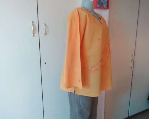 Richly embroidered 100% cotton slip over long sleeve orange top  from INDIA.Size 42 oversized.As new