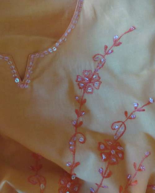 Richly embroidered 100% cotton slip over long sleeve orange top  from INDIA.Size 42 oversized.As new