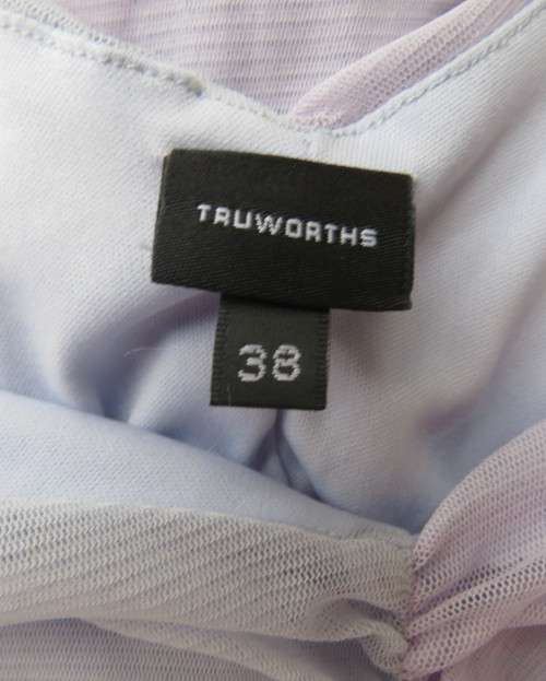Glamour pale lilac/blue nylon tulle sleeveless dress.Stretch poly lining.Size 38 by TRUWORTHS.