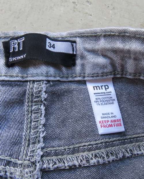 Men`s bleached blue skinny RT jeans size 34 Pockets front and back.Med. rise.Stretch polycotton.