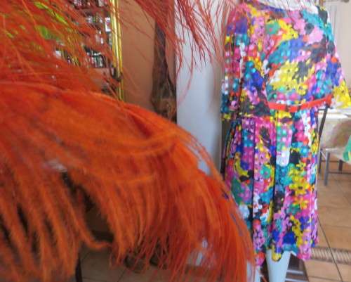 Eye catching vintage sheer polyester dress size 38/14.Bell sleeves.Pleated skirt.Opening at back.