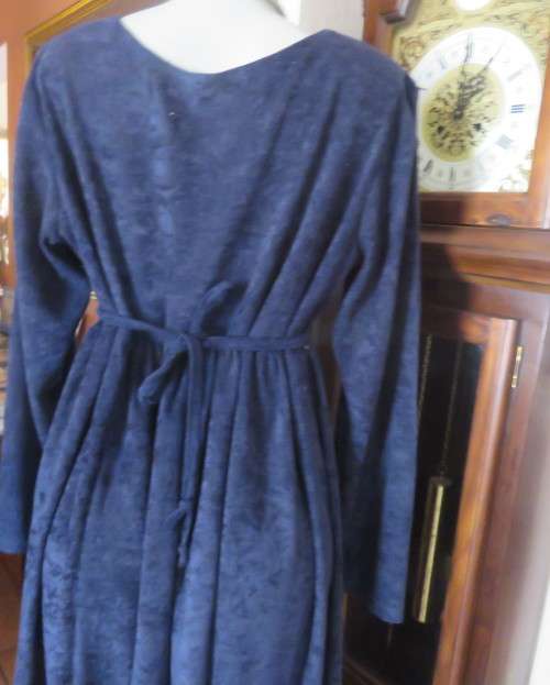 Comfy ankle length navy brushed polyester long sleeve dress.Gathered skirt.Scooped Neckline.Size 44