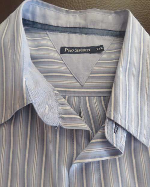 Men`s casual blue/white striped size XXL PRO SPIRIT 100% cotton short sleeve shirt. New cond.