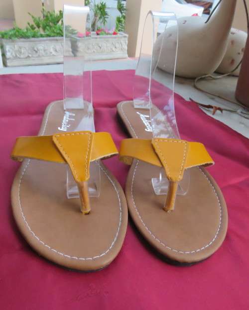 Mustard Flip Flop Sandals by Audacity, Size 8