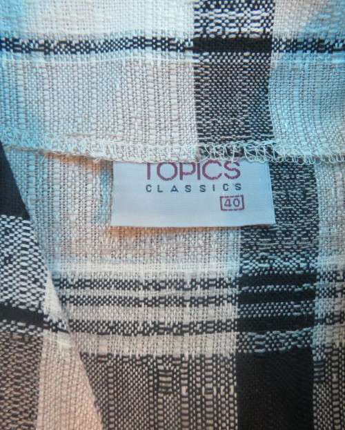Summer 2 pc.skirt/short sleeve jacket suit.Poly/viscose checked beige/black.TOPICS size 40 New cond!