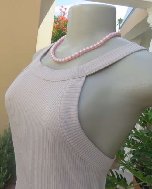 Sexy silk paper beige bodycon dress by AUDACITY size 36/12.In stretch polyester.Scooped strappy neck