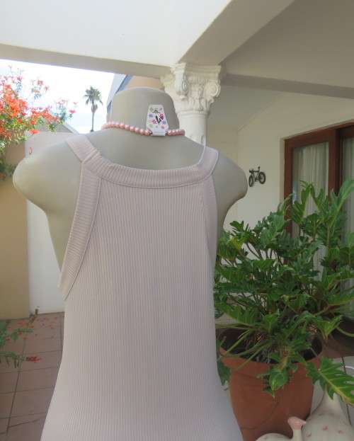 Sexy silk paper beige bodycon dress by AUDACITY size 36/12.In stretch polyester.Scooped strappy neck