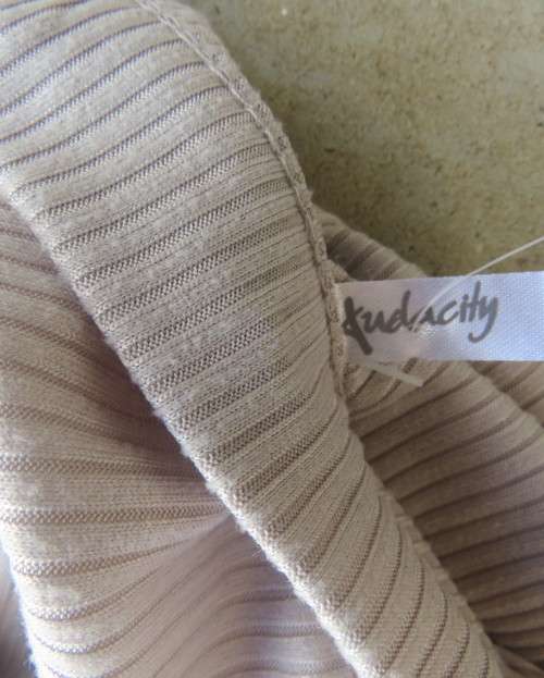 Sexy silk paper beige bodycon dress by AUDACITY size 36/12.In stretch polyester.Scooped strappy neck