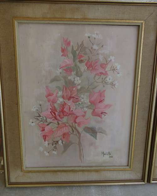 Set of 2 original paintings by Matetta 1983. Actual painting 28cm x 37cm. Pink flowers.Very good con