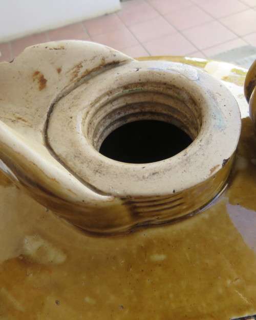 Vintage CAPEX glazed stonewear jug with stopper. Height 36cm. Diameter 23cm. Very good condition.