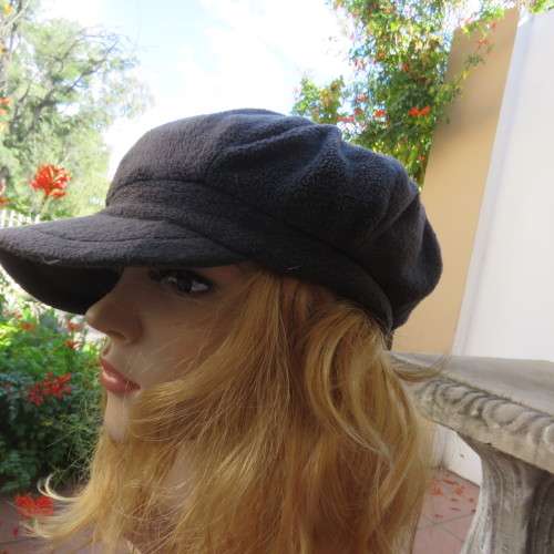 Warm grey brushed polyester octagonal ladies beret cap with elastic at back. Lined. As new.