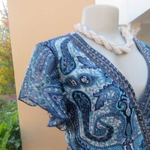Summer paisley patterned medley of blues sheer polyester lined dress. By TRUWORTHS size 38.As new.