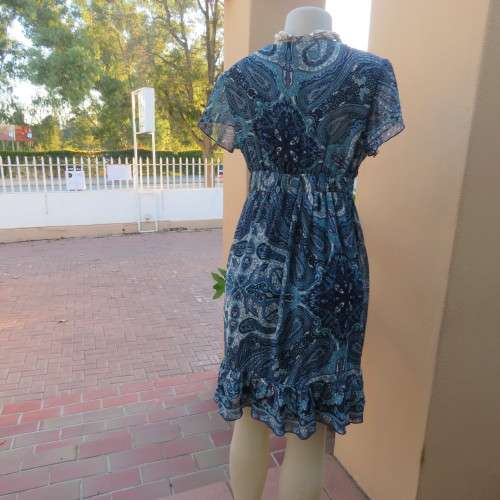 Summer paisley patterned medley of blues sheer polyester lined dress. By TRUWORTHS size 38.As new.