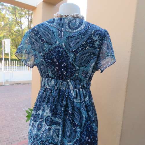 Summer paisley patterned medley of blues sheer polyester lined dress. By TRUWORTHS size 38.As new.