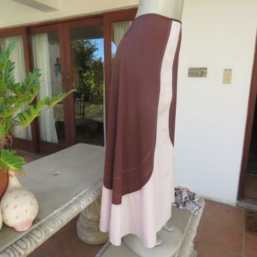 Unique ethnic colour blocked maxi skirt in cream/brown. Bandless.Polycotton stretch.By CYCAD.Size 40