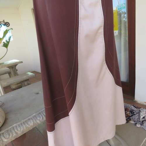 Unique ethnic colour blocked maxi skirt in cream/brown. Bandless.Polycotton stretch.By CYCAD.Size 40