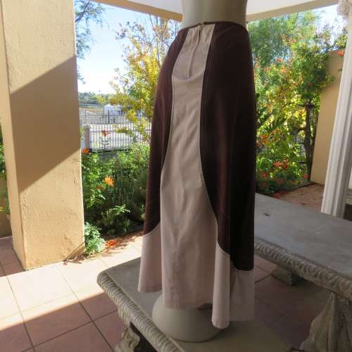 Unique ethnic colour blocked maxi skirt in cream/brown. Bandless.Polycotton stretch.By CYCAD.Size 40