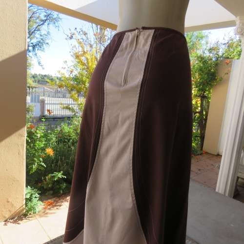 Unique ethnic colour blocked maxi skirt in cream/brown. Bandless.Polycotton stretch.By CYCAD.Size 40