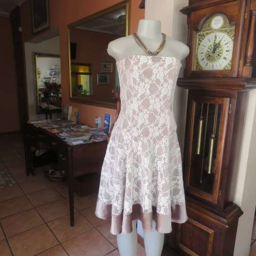 Fabulous PARI & MAX  34 strapless dress in peanut stretch nylon/rich cream acrylic lace. As new
