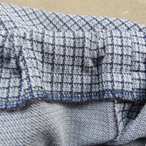 Fabulous navy/light blue fine check A-Line skirt in crimplene. Elasticated waist. Size 42. As new