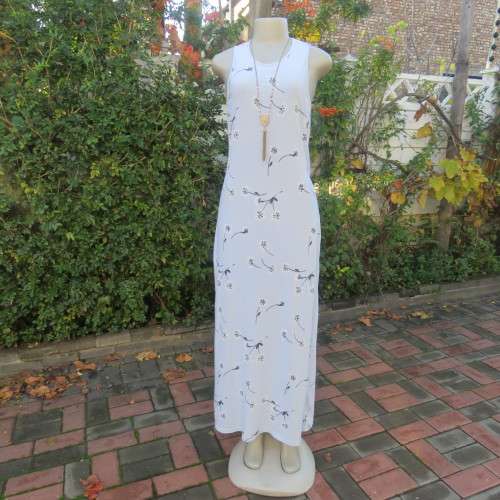 Maxi sleek adriatic mist slip over cotton sleeveless dress with white/navy flowers. Size 34. As new.