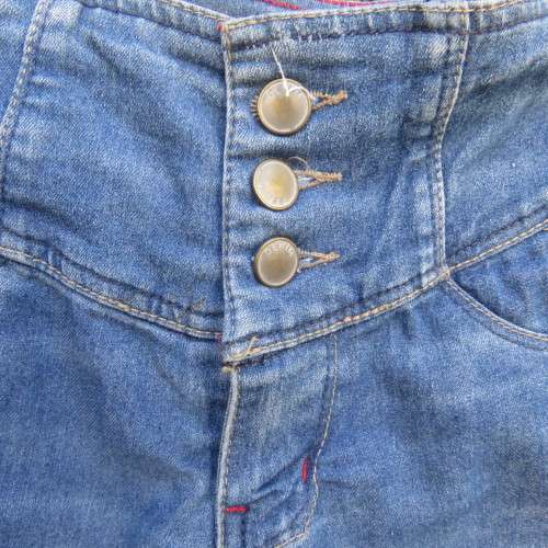 Cute denim shorts by PINK ANGEL for 8 to 9 yr old girl. Unique wide yoked waist. As new.