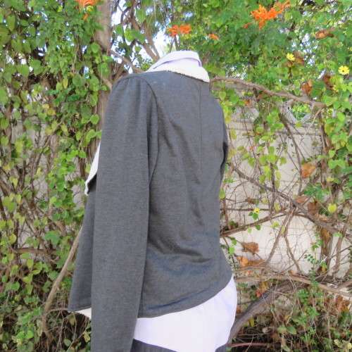 Warm charcoal grey polycotton with beige fluffy inner jacket/cover up size 34/10.Wide shawl collar.