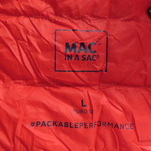 MAC in a SAC with alpine 80gr down gilet in scarlet red. Size Large. Pack in small bag.Brand new.