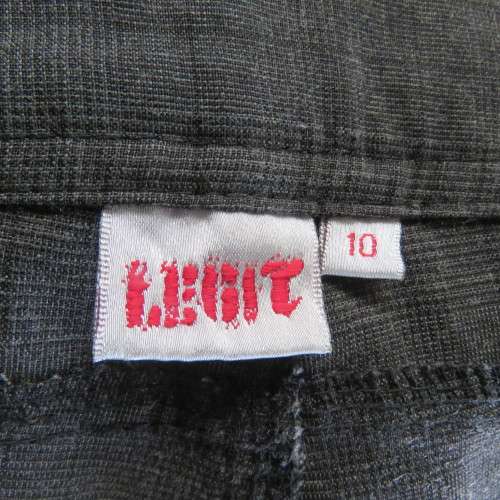 Perfect fit fine black/grey check size 34 low rise pants by LEGIT. Poly/rayon stretch. Leg cuffs.