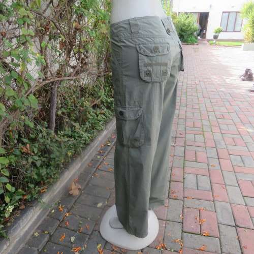 Ladies dark olive green cargo pants. HANG TEN size 36/12. Bellow pockets.Stud/zip decoration.As new