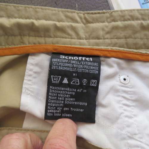 Men`s rip off hiking pants in tan by SCHOFFEL from Germany. Size 38. Pockets .Cotton/nylon.As new