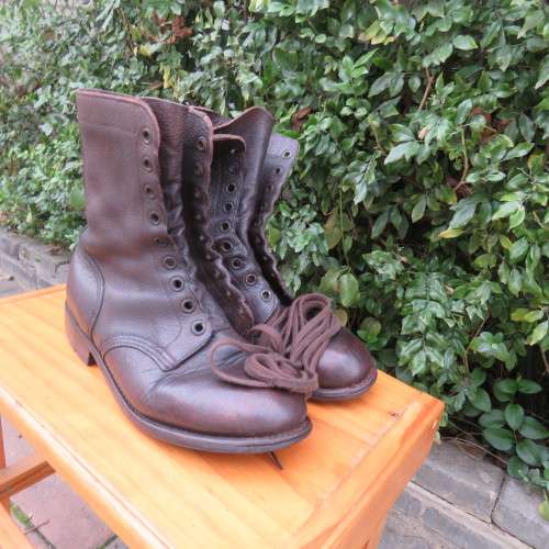 Pair of SADF brown genuine leather army boots size 7.5 army size 262M. By DWS issued 2010.Very good.