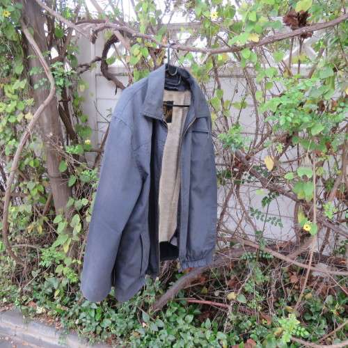 Grey polycotton long sleeve zip-up DURBURG men`s jacket. Warm zip-on inner. Size XL. AS new.