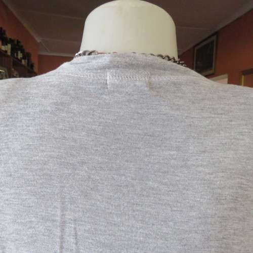 Silver grey long sleeve size 36/12 empire waist top with fold over bust. By JFK. Stretch viscose.