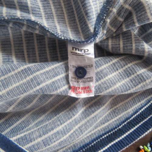 Casual navy/white horizontal striped capped sleeve top size 36/12. Lace decoration at back. As new